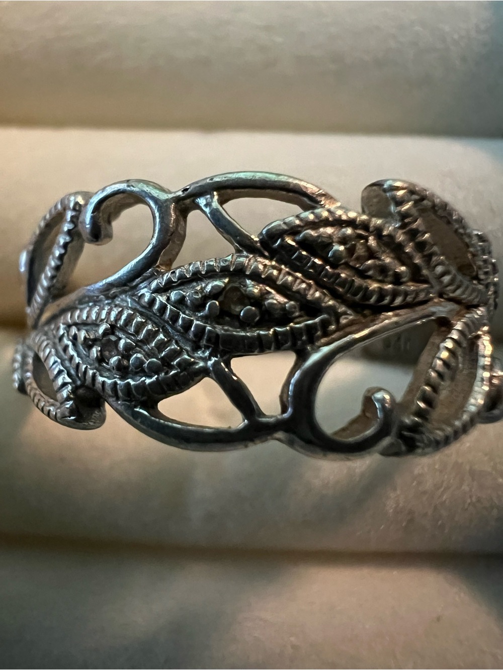 RJ Graziano Leaf Scroll Filigree 3 Genuine Diamond Sterling Boho Band Ring